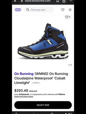 On Running Women's Waterproof Hiking Boot in Cobalt & Limelight 9.5 w / 8 m new
